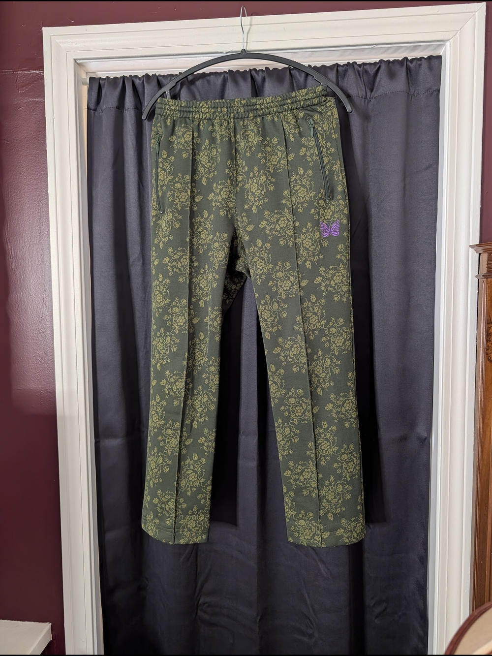 Needles Green Paisley Lounge Track Pants with Purple Butterfly Japan S